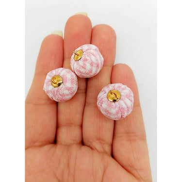 Pink and White Checkered Cotton Small Fabric Balls Tassel, Button with Ring Cap, Decorative Tassels